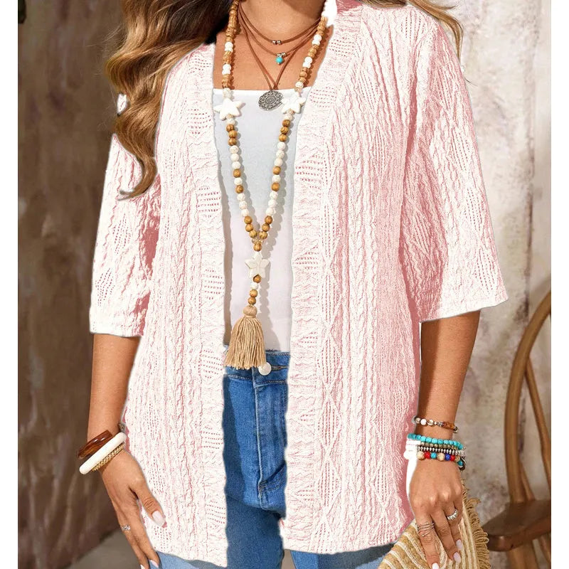 Cardigan donna traforato con maniche 3/4