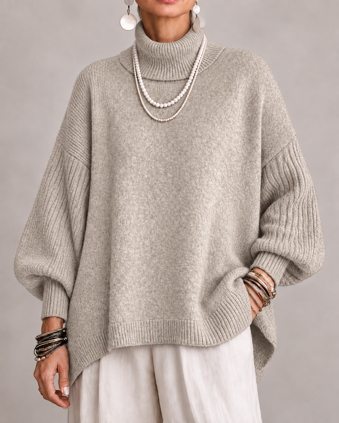 Maglione donna oversize in cashmere con collo alto