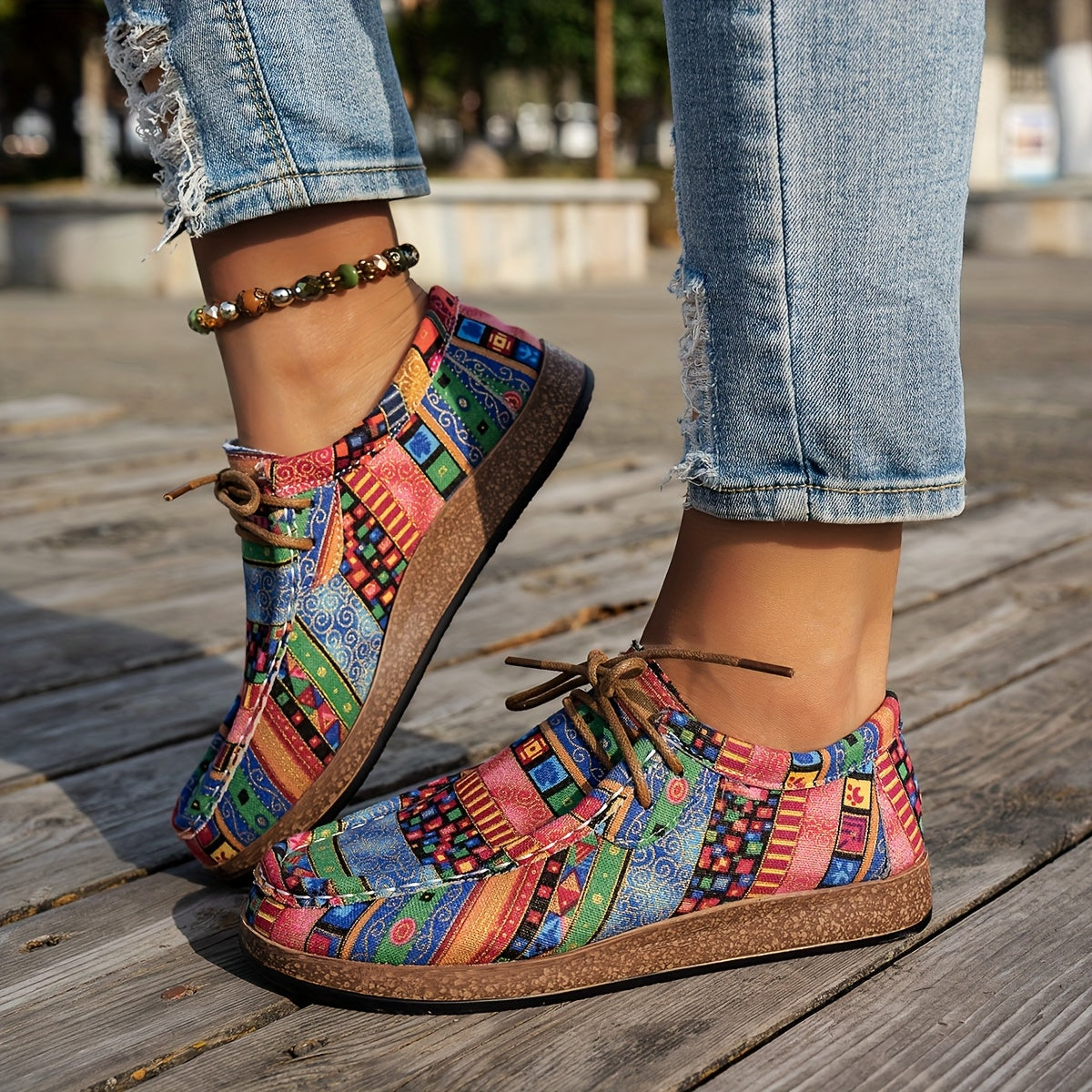 Sneakers donna patchwork in tela e PU con lacci