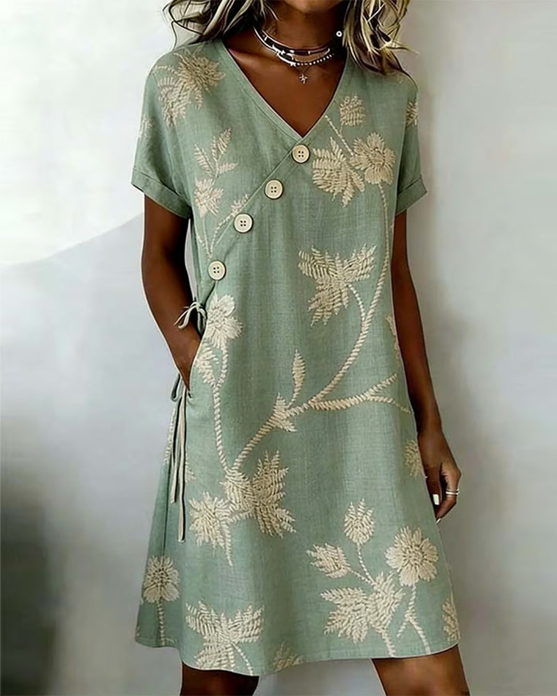Abito donna floreale con scollo a V
