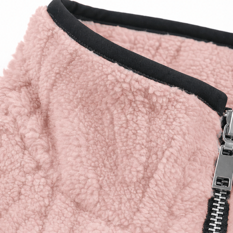 Felpa donna in pile con mezza zip e tasca a marsupio