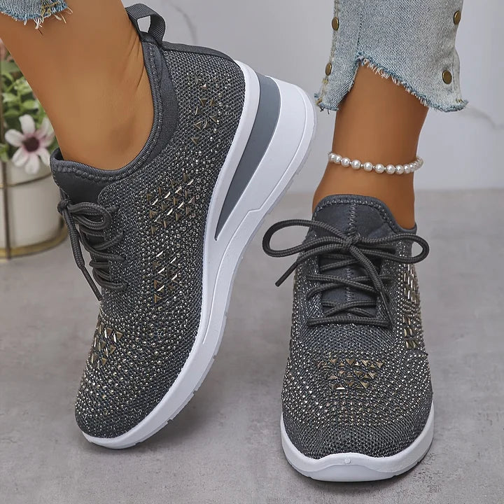 Sneakers donna con zeppa scintillante e rete traspirante