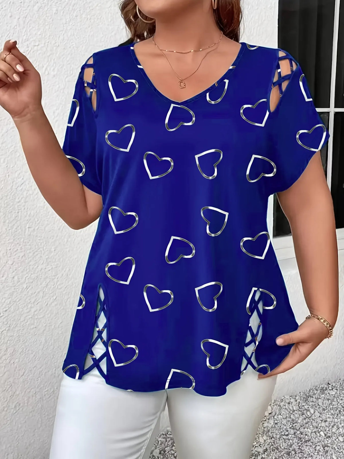 Blusa donna con stampa tie-dye e dettagli intrecciati
