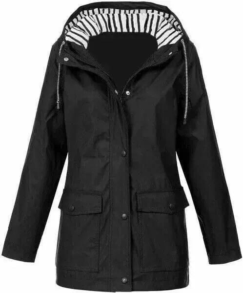 Giacca impermeabile donna con cappuccio e tasche frontali