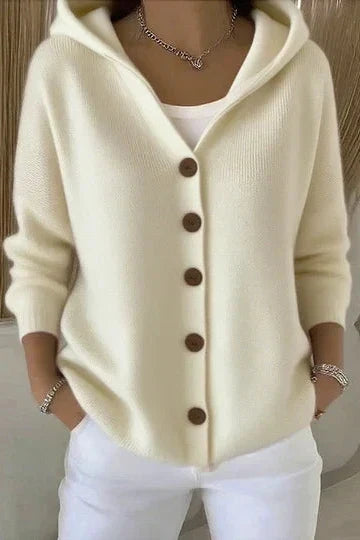 Cardigan donna con cappuccio e bottoni frontali