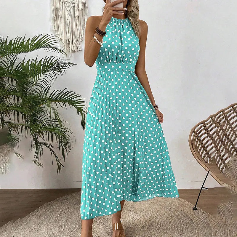 Abito maxi donna a pois con collo halter