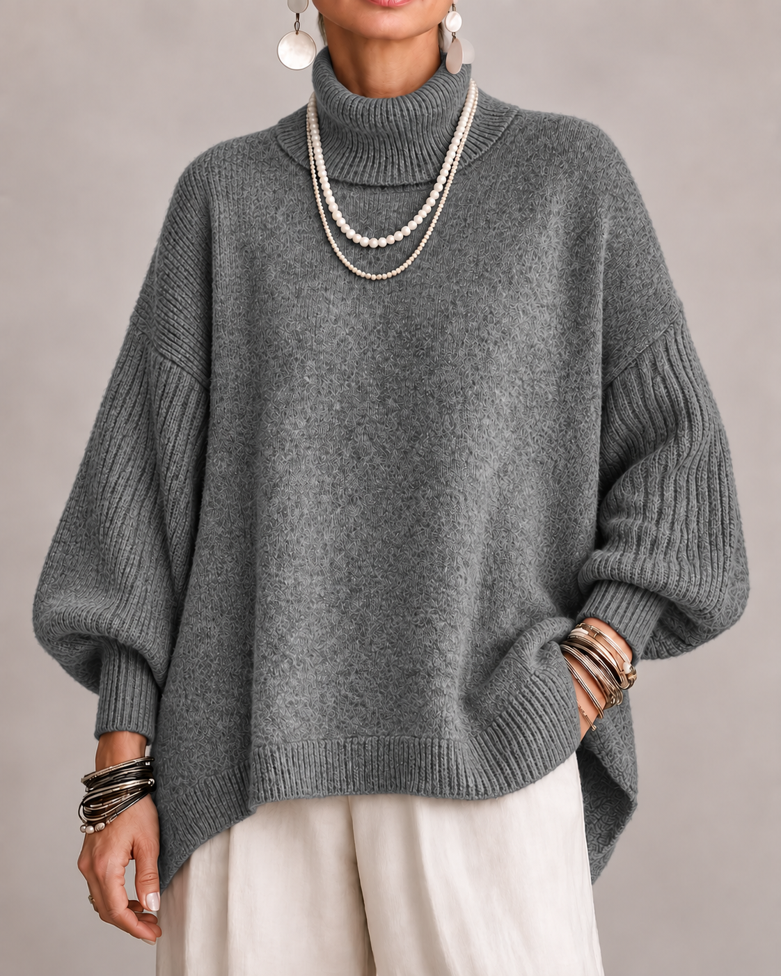 Maglione donna oversize in cashmere con collo alto