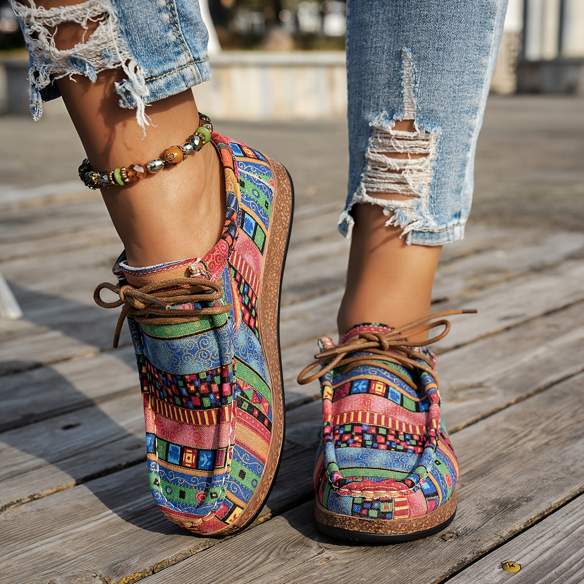 Sneakers donna patchwork in tela e PU con lacci