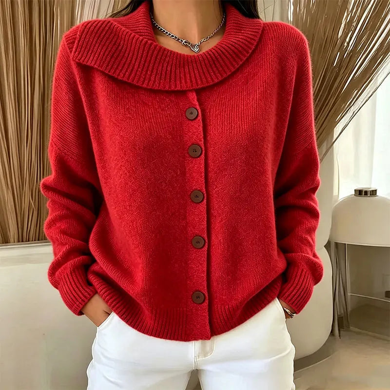 Cardigan donna in maglia con bottoni e colletto irregolare