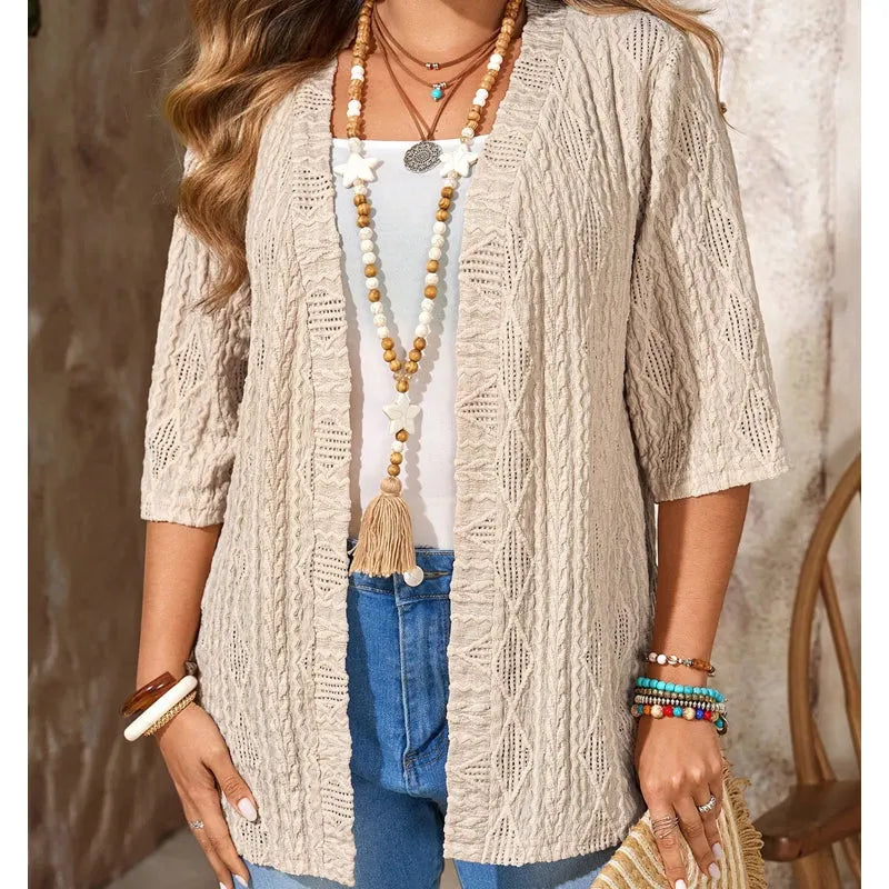 Cardigan donna traforato con maniche 3/4