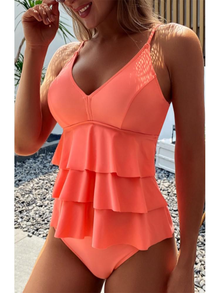 Tankini da donna con volant e scollo a V