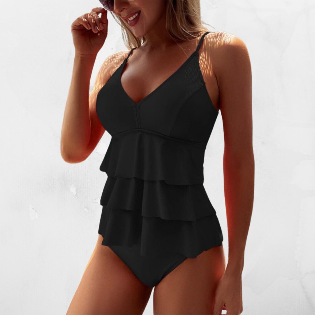 Tankini da donna con volant e scollo a V