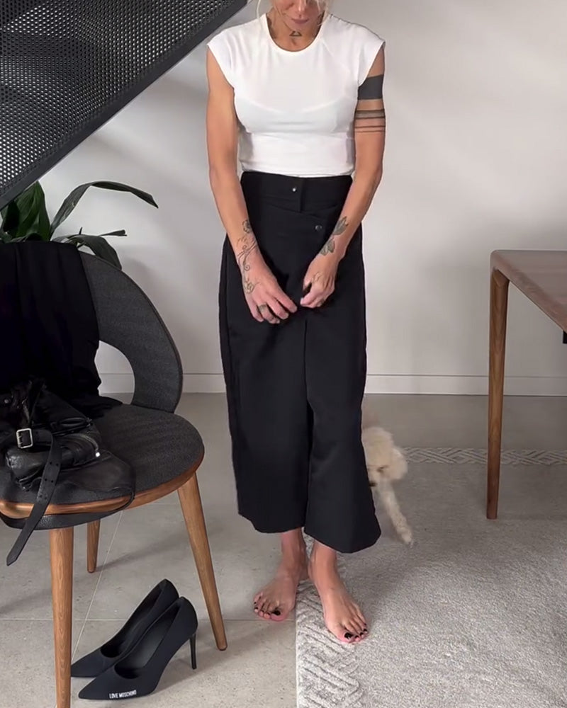 Pantaloni donna larghi asimmetrici con vita media