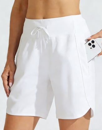 Shorts sportivi donna a vita alta con cordino e tasche