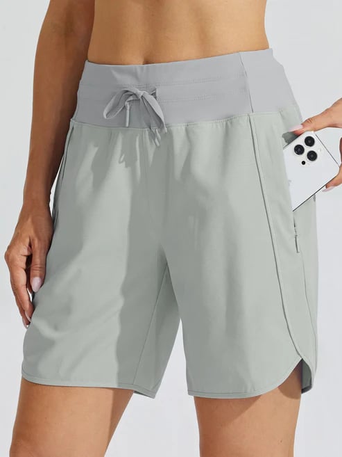 Shorts sportivi donna a vita alta con cordino e tasche