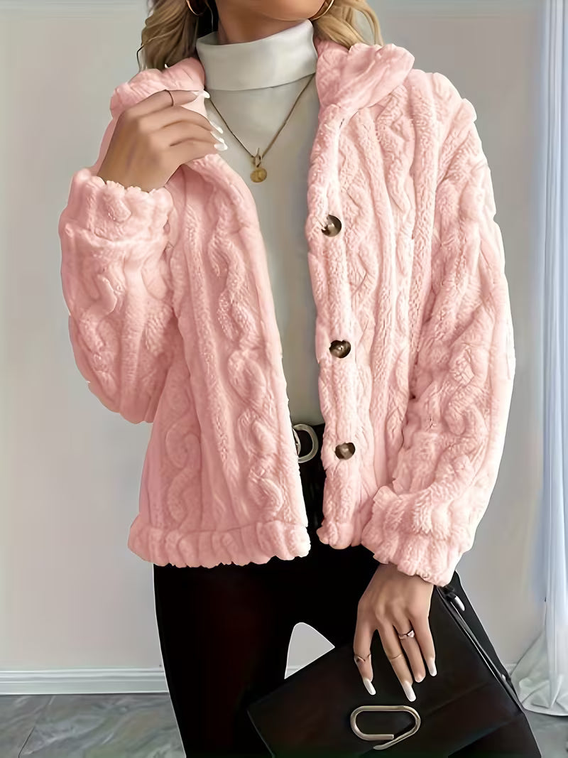 Giacca teddy donna con cappuccio e bottoni