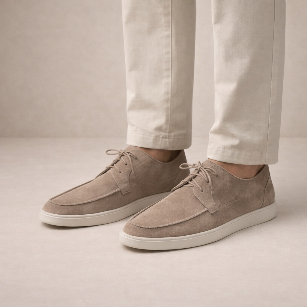 Mocassini uomo in suede con lacci e punta chiusa