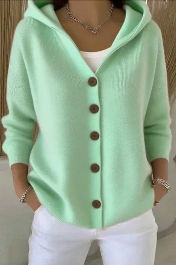 Cardigan donna con cappuccio e bottoni frontali