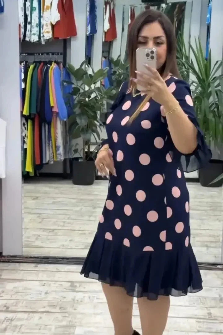 Abito donna a pois con gonna plissettata e linea ad A