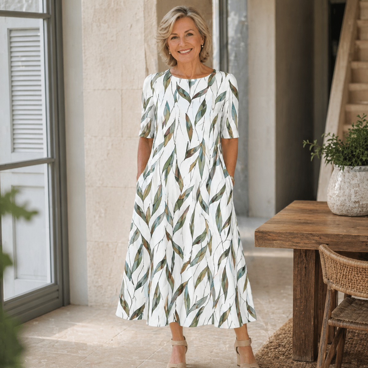 Abito midi donna floreale con gonna svasata