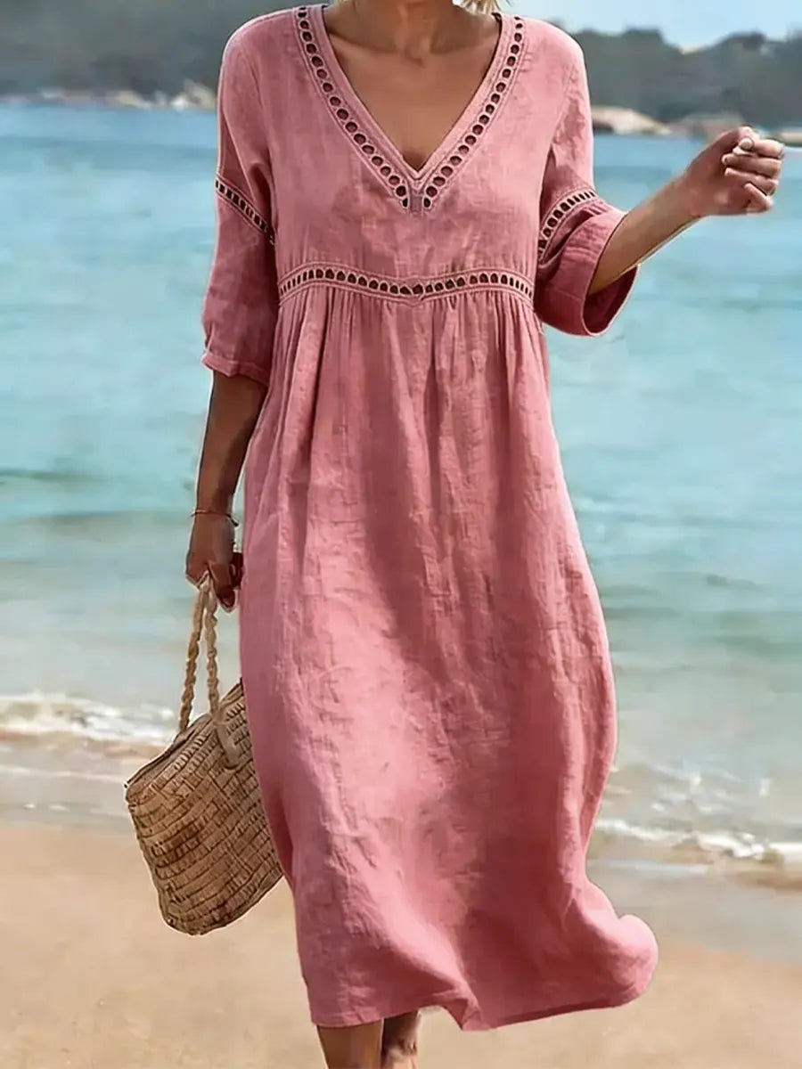 Abito estivo da donna in cotone con scollo a V