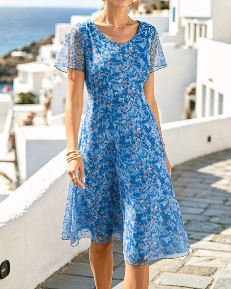 Abito donna floreale A-line con maniche corte