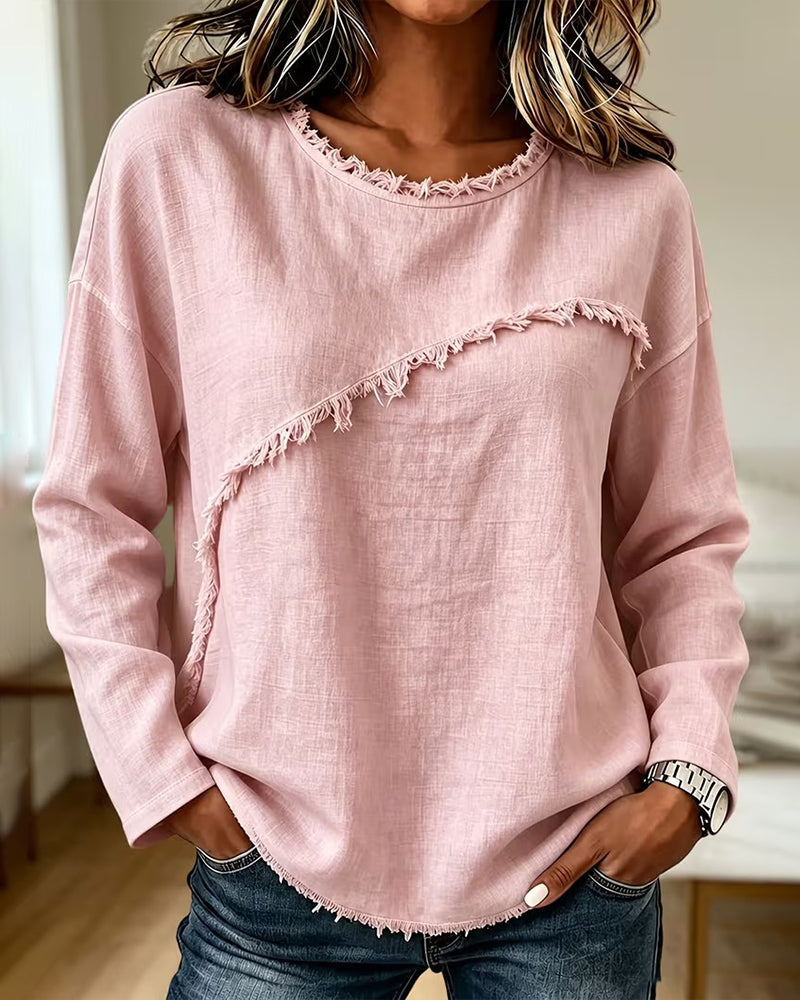Blusa donna con frange e dettaglio asimmetrico
