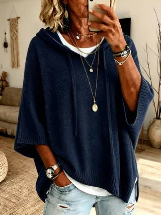 Maglione donna oversize con cappuccio e maniche ampie