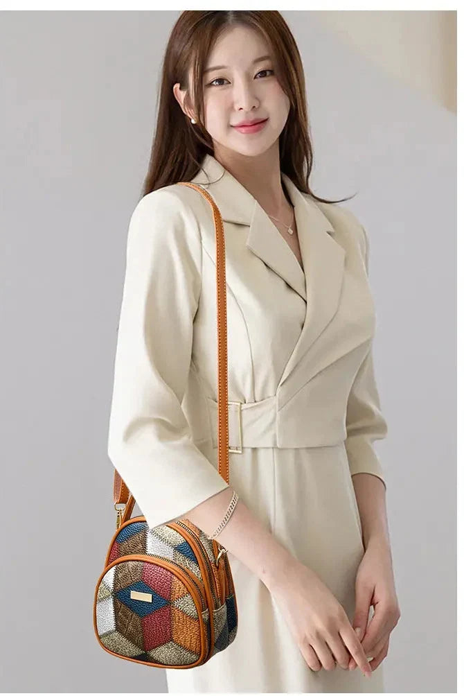 Borsa donna patchwork multicolata con tracolla