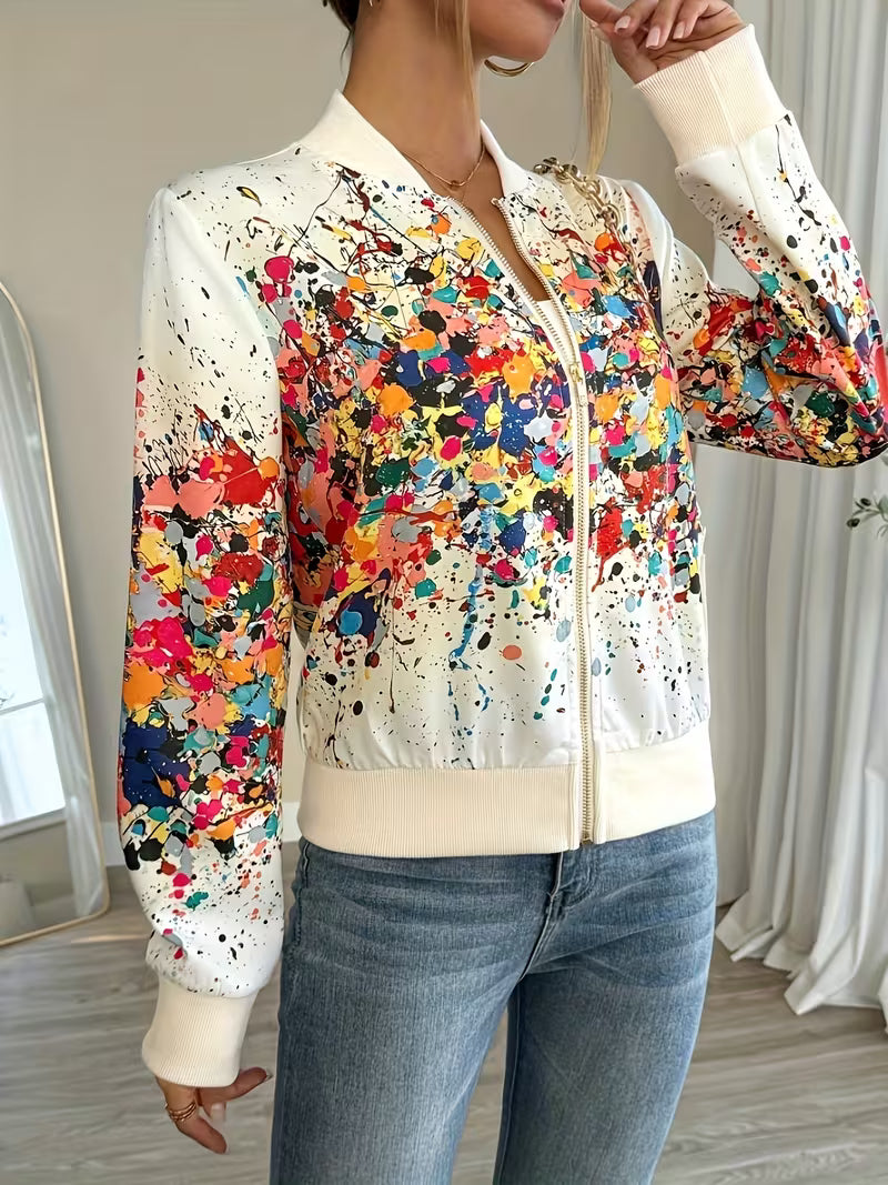 Giacca bomber donna stampata con zip e dettagli a contrasto