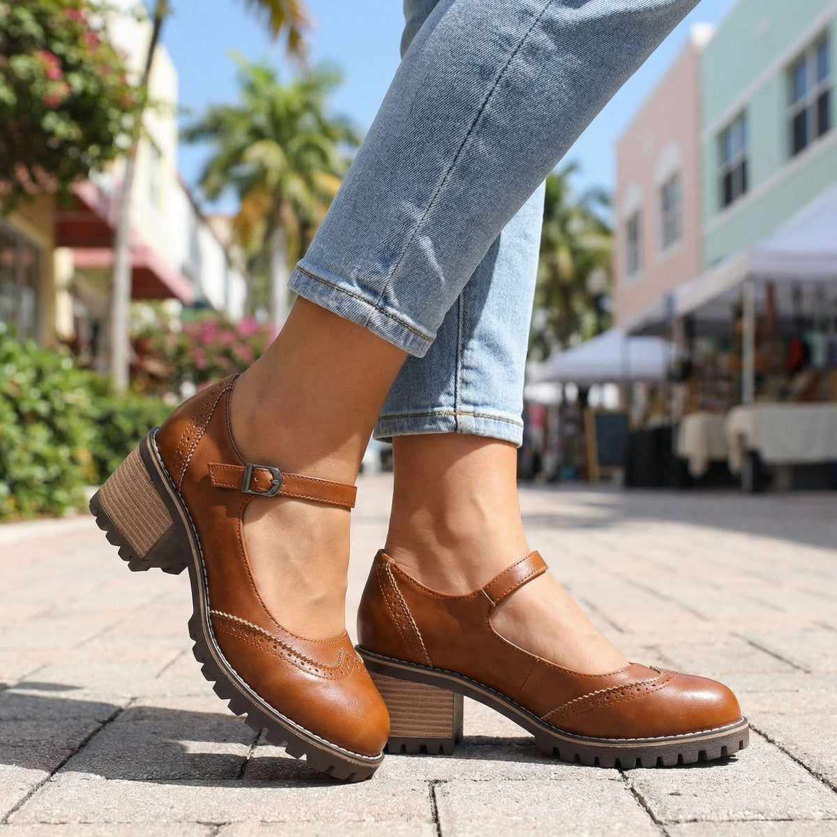 Scarpe donna vintage con cinturino regolabile