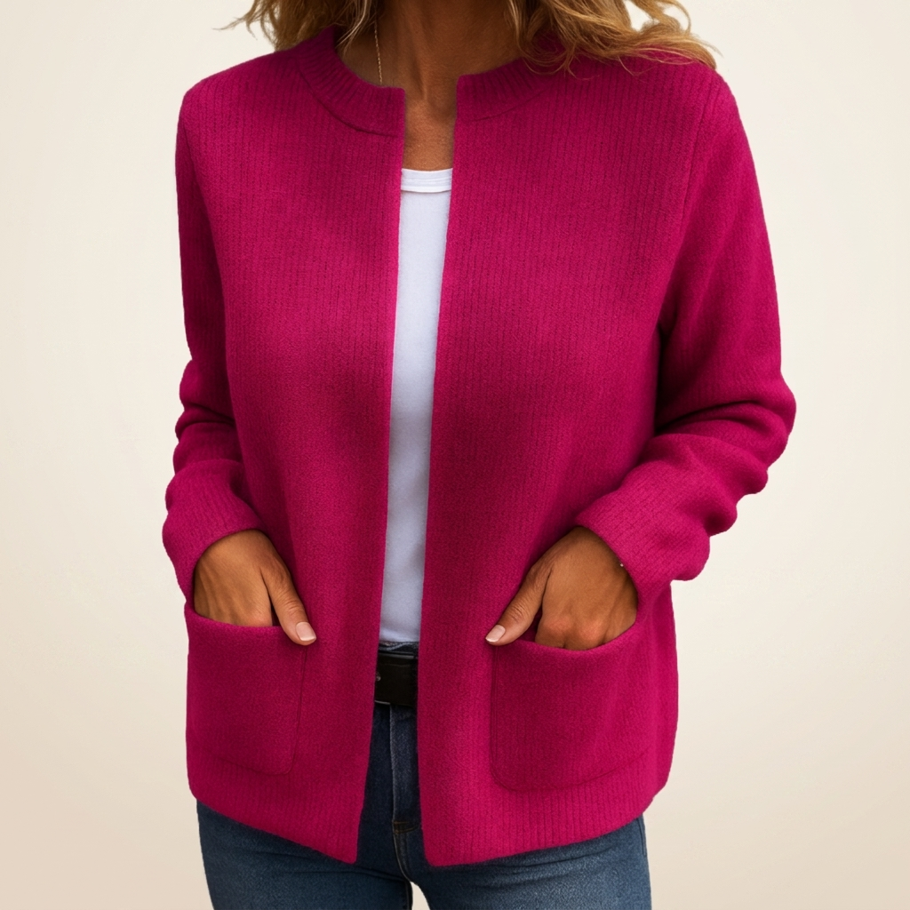 Cardigan donna in maglia a coste con zip e tasche