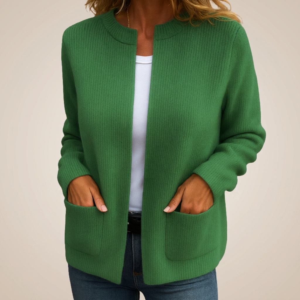 Cardigan donna in maglia a coste con zip e tasche
