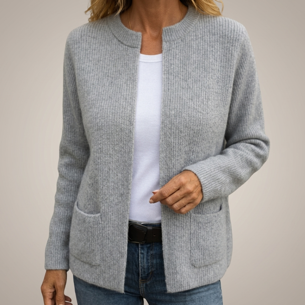 Cardigan donna in maglia a coste con zip e tasche