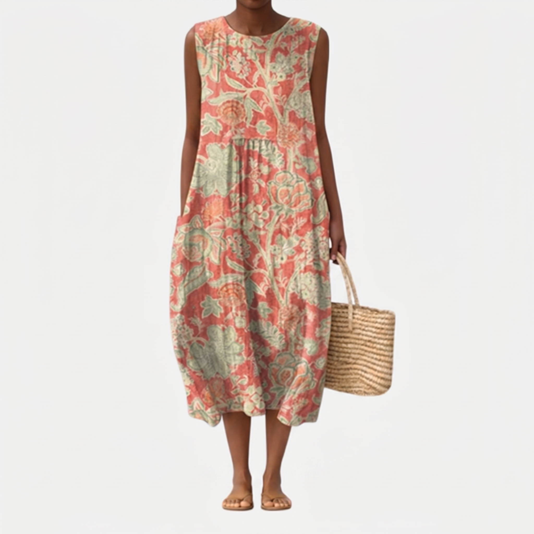 Abito midi donna in cotone viscosa con stampa floreale