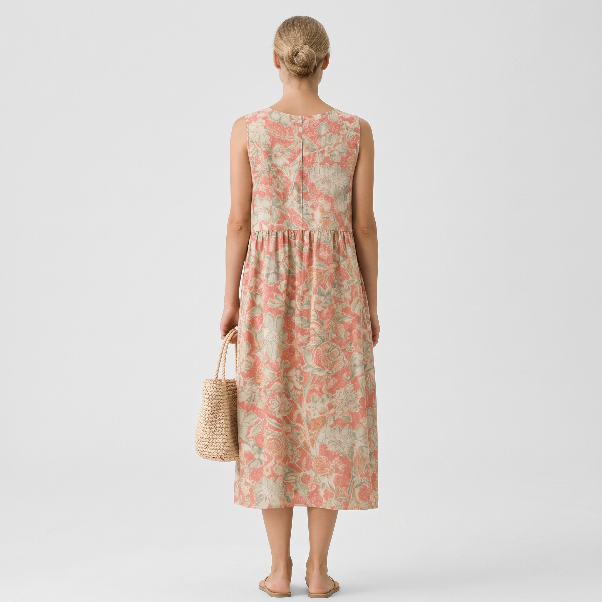 Abito midi donna in cotone viscosa con stampa floreale