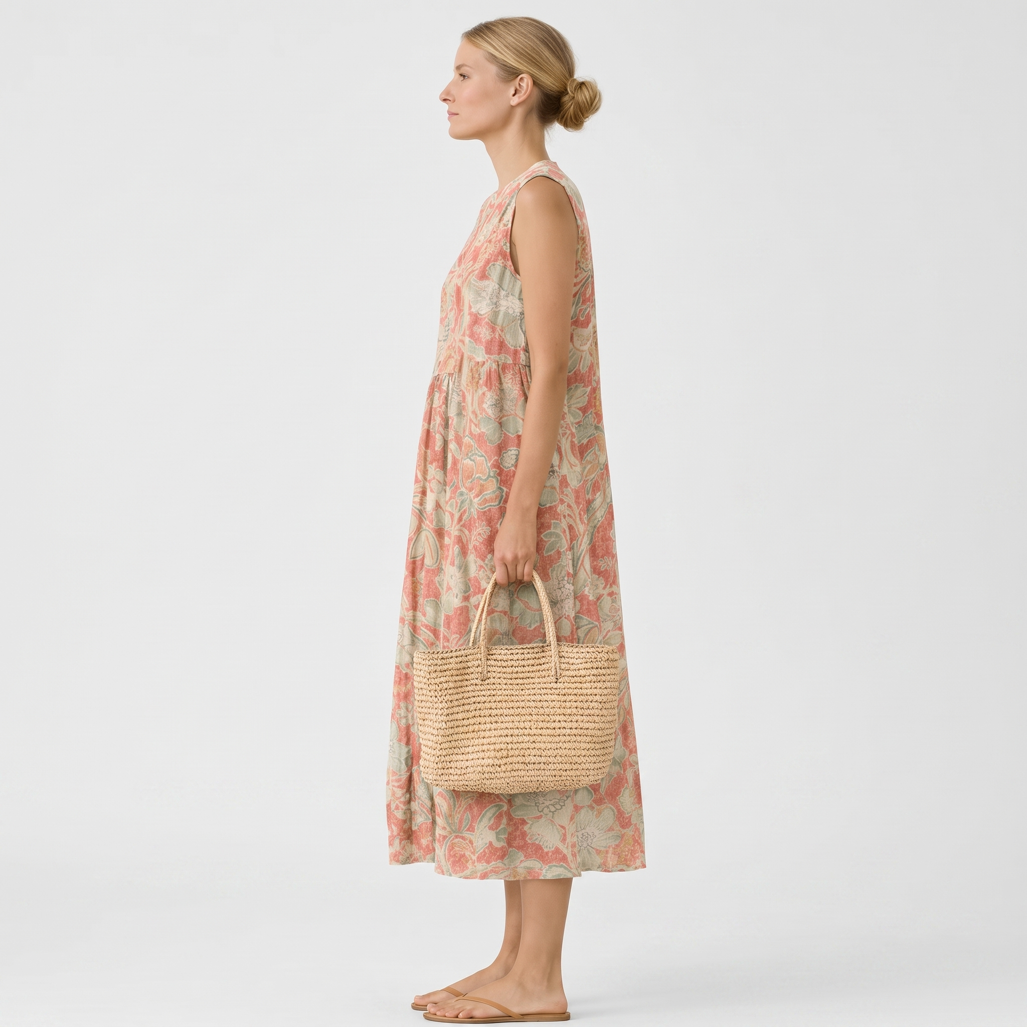 Abito midi donna in cotone viscosa con stampa floreale