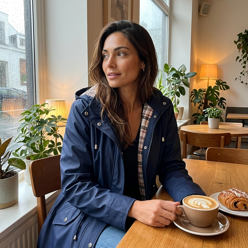 Impermeabile lungo donna con cappuccio staccabile e vita regolabile