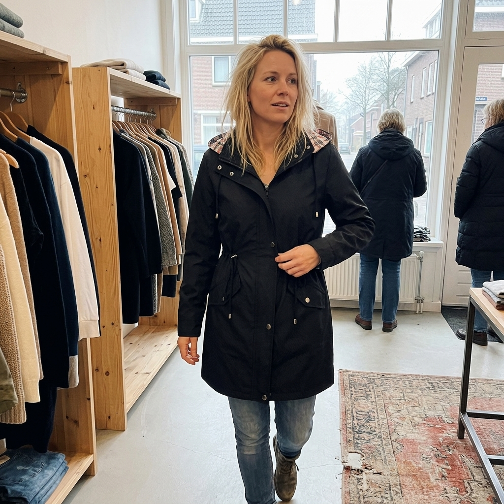 Impermeabile lungo donna con cappuccio staccabile e vita regolabile