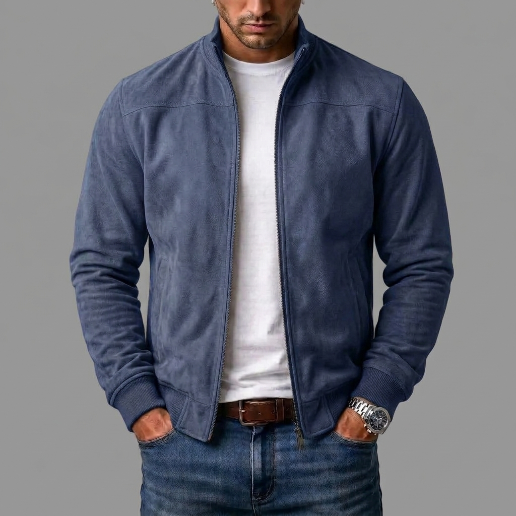 Giacca uomo effetto scamosciato con zip e collo alto