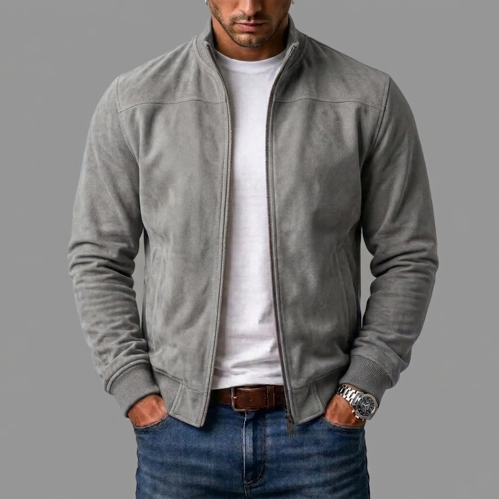 Giacca uomo effetto scamosciato con zip e collo alto