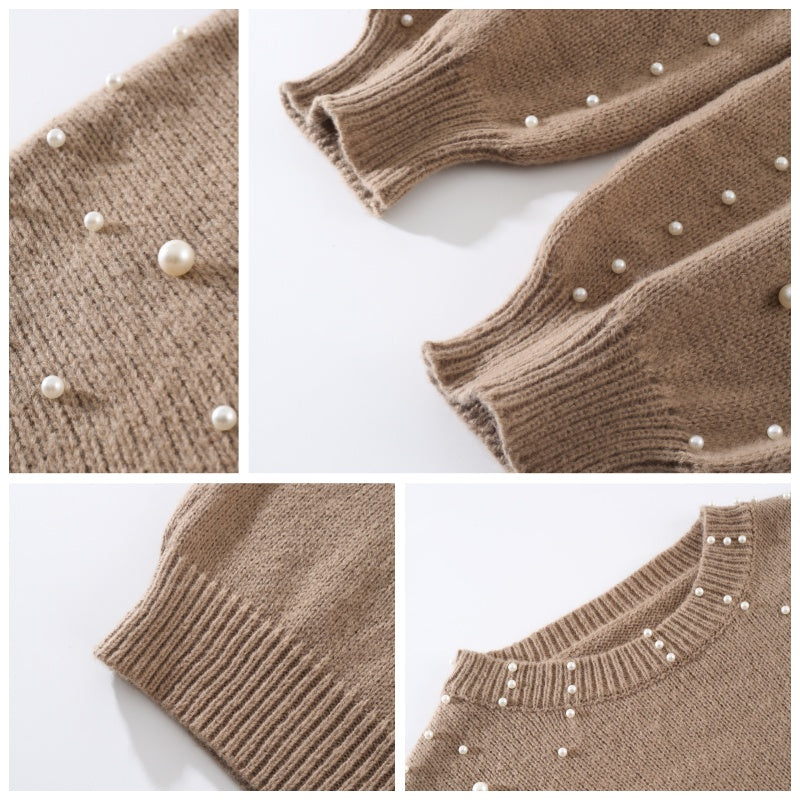 Maglione donna con perle decorative e maniche morbide