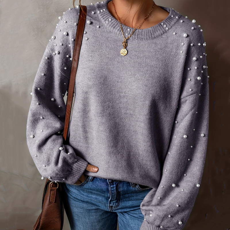 Maglione donna con perle decorative e maniche morbide