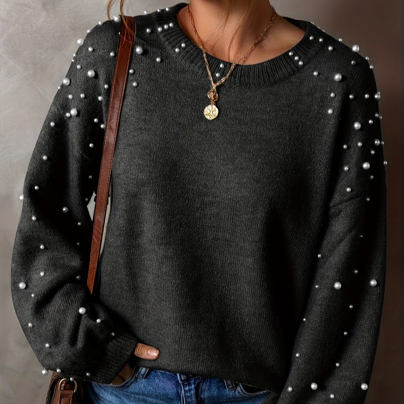 Maglione donna con perle decorative e maniche morbide