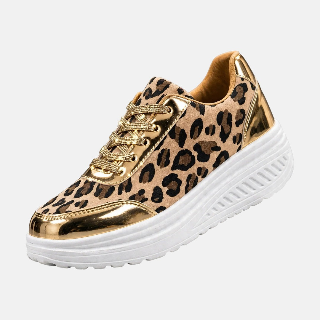 Sneakers donna con zeppa platform e stampa leopardata