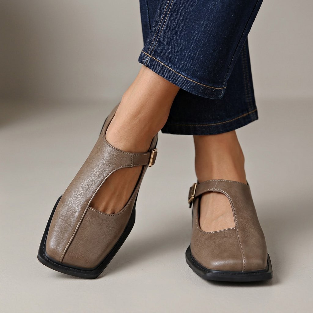 Scarpe Mary Jane da donna in PU con punta quadrata e fibbia