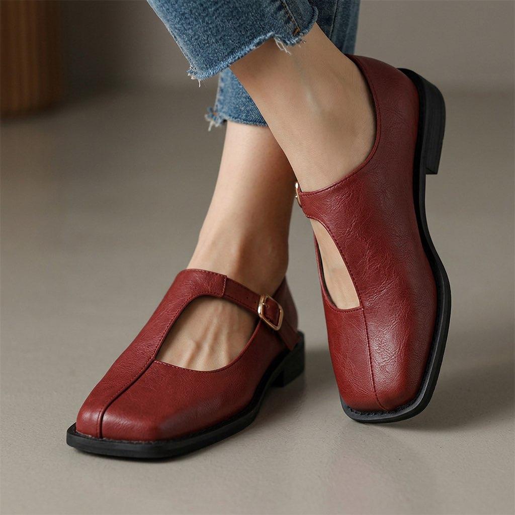 Scarpe Mary Jane da donna in PU con punta quadrata e fibbia