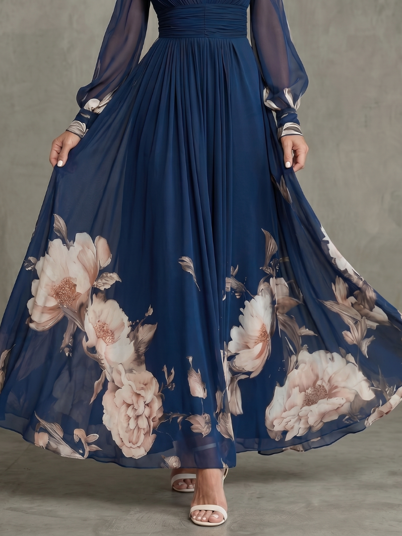 Abito maxi donna floreale con maniche trasparenti
