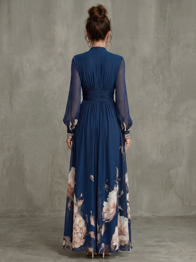 Abito maxi donna floreale con maniche trasparenti
