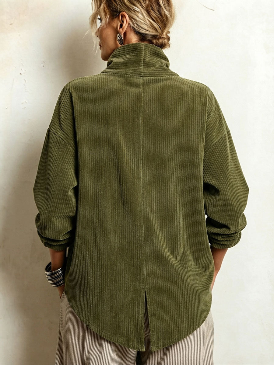 Maglione donna effetto velluto a coste con collo avvolgente